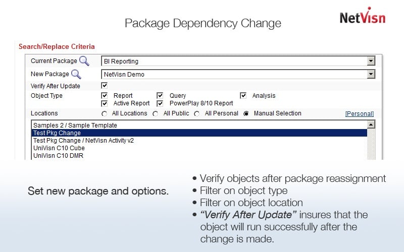 selecting cognos package filters